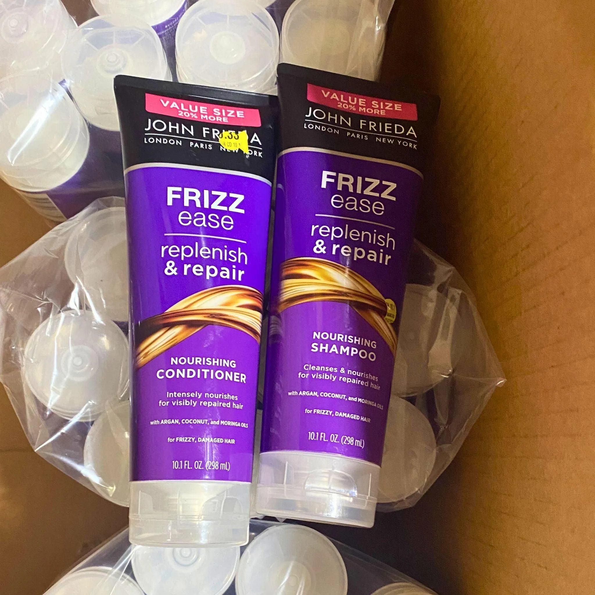 John Frieda Frizz Ease Replenish & Repair Nourishing Shampoo & Conditioner 10.1 FL OZ (34 Pcs Lot)