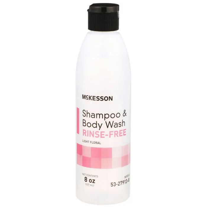 Rinse-Free Shampoo and Body Wash with Light Floral Scent, Flip-Top Cap 8 oz