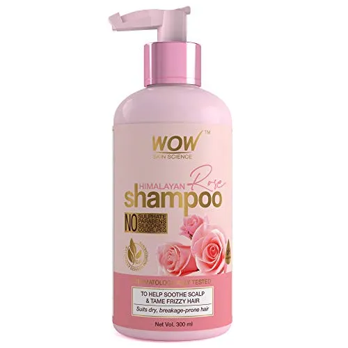 WOW Skin Science Himalayan Rose Shampoo with Rose Hydrosol, Coconut Oil, Almond Oil & Argan Oil - For Volumnising Hair, Anti Smelly Scalp - No Parabens, Sulphate, Silicones, Color & PEG - 300mL