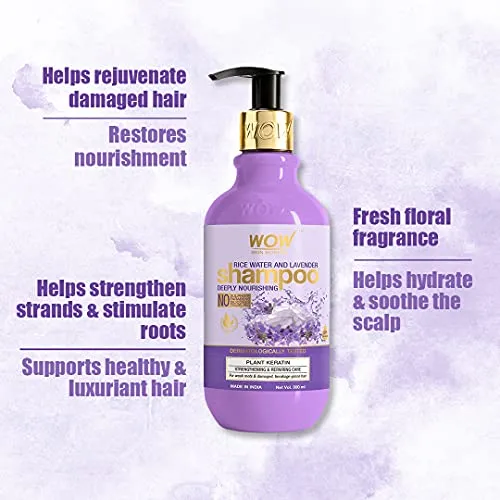 WOW Skin Science Rice Water Shampoo with Rice Water, Rice Keratin & Lavender Oil for Damaged, Dry and Frizzy Hair |No Sulphate & Parabens | No Silicones and Synthetic Color | For Men & Women - 300 ml